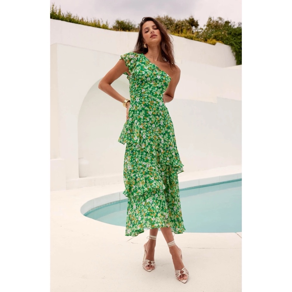 ASTR The Label Victoriana Dress in Bright Green Floral